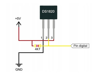 schemat podłączenia czujnika cyfrowego DS18B20